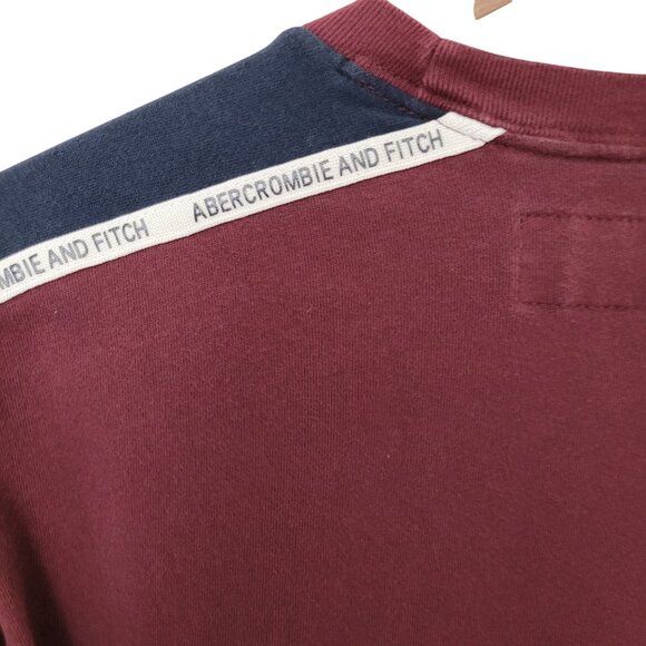 Abercrombie & Fitch Soft A&F Long Sleeve Crewneck Tee Mens Size M Burgundy Navy - Picture 8 of 9